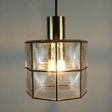 1960s 70s glashuette limburg PENDANT LAMP clear glass shade and brass