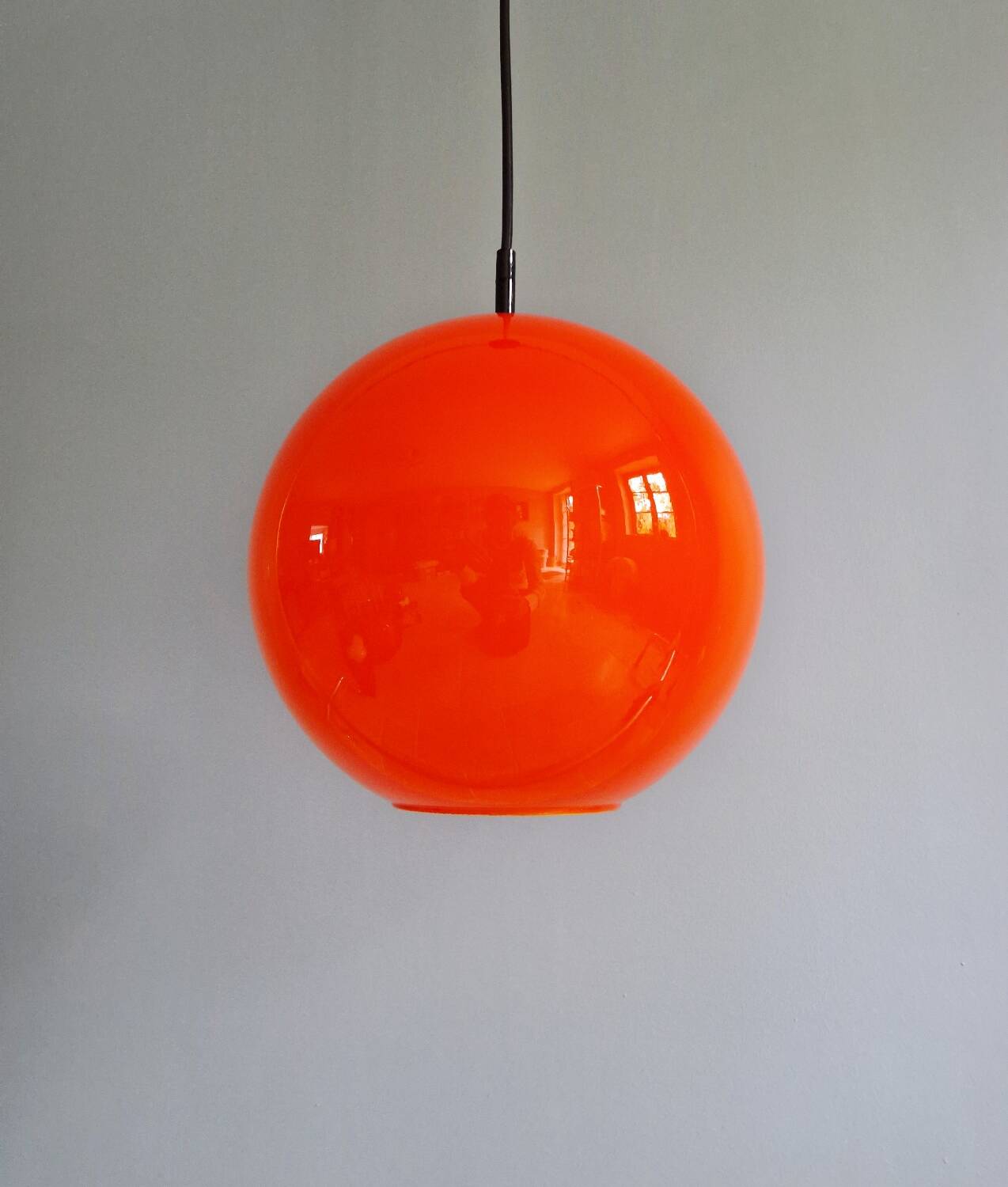 Vintage orange opaline glass pendant light (4 available), 1970s