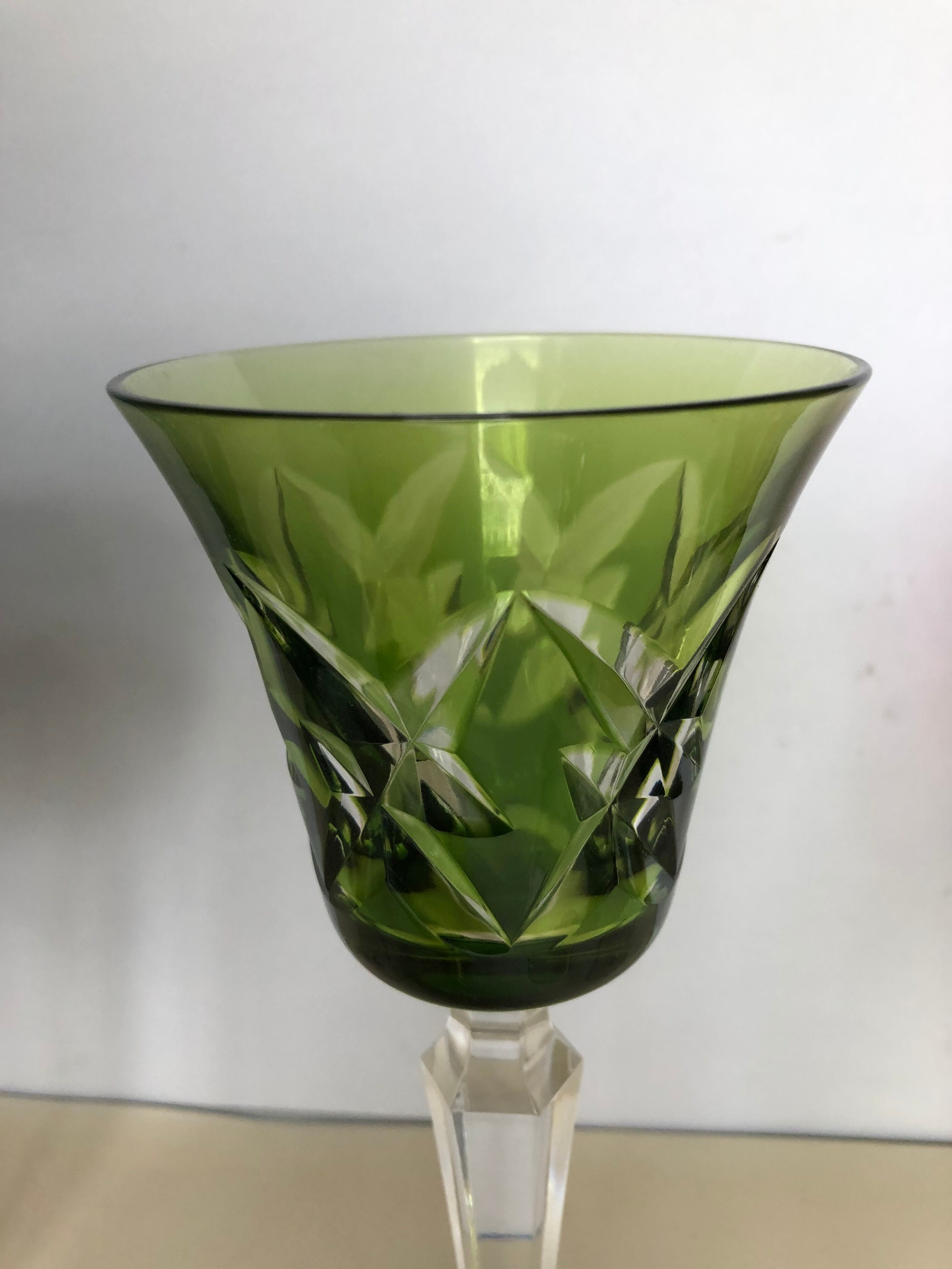 Set of six Val Saint Lambert crystal wine glasses