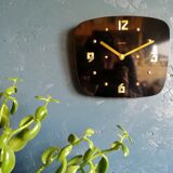 Vintage formica silent rectangular wall clock "Electric golden black"