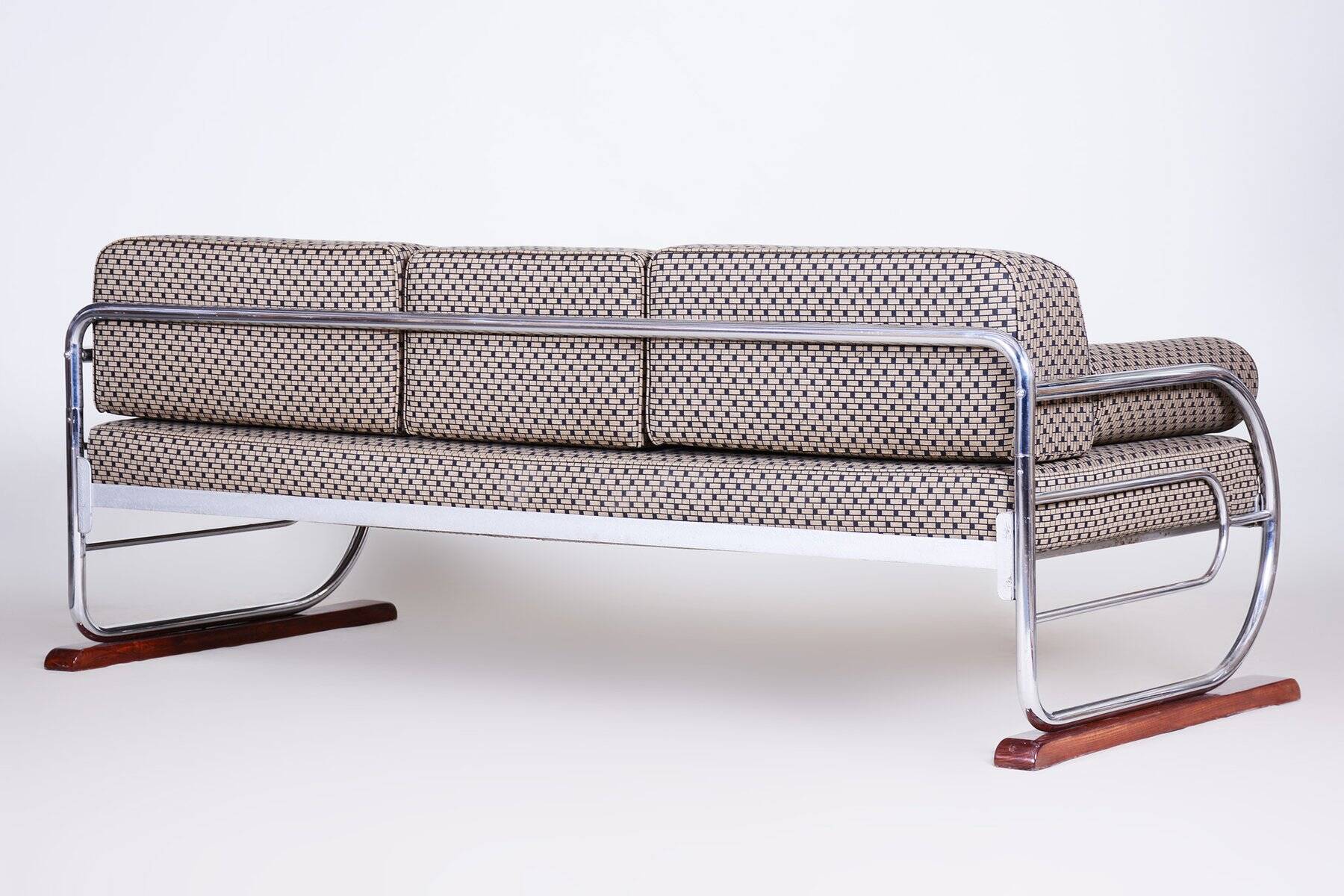 Bauhaus Sofa in Chrome and Backhausen Fabric attributed to R. Slezák, Czech, 1930s