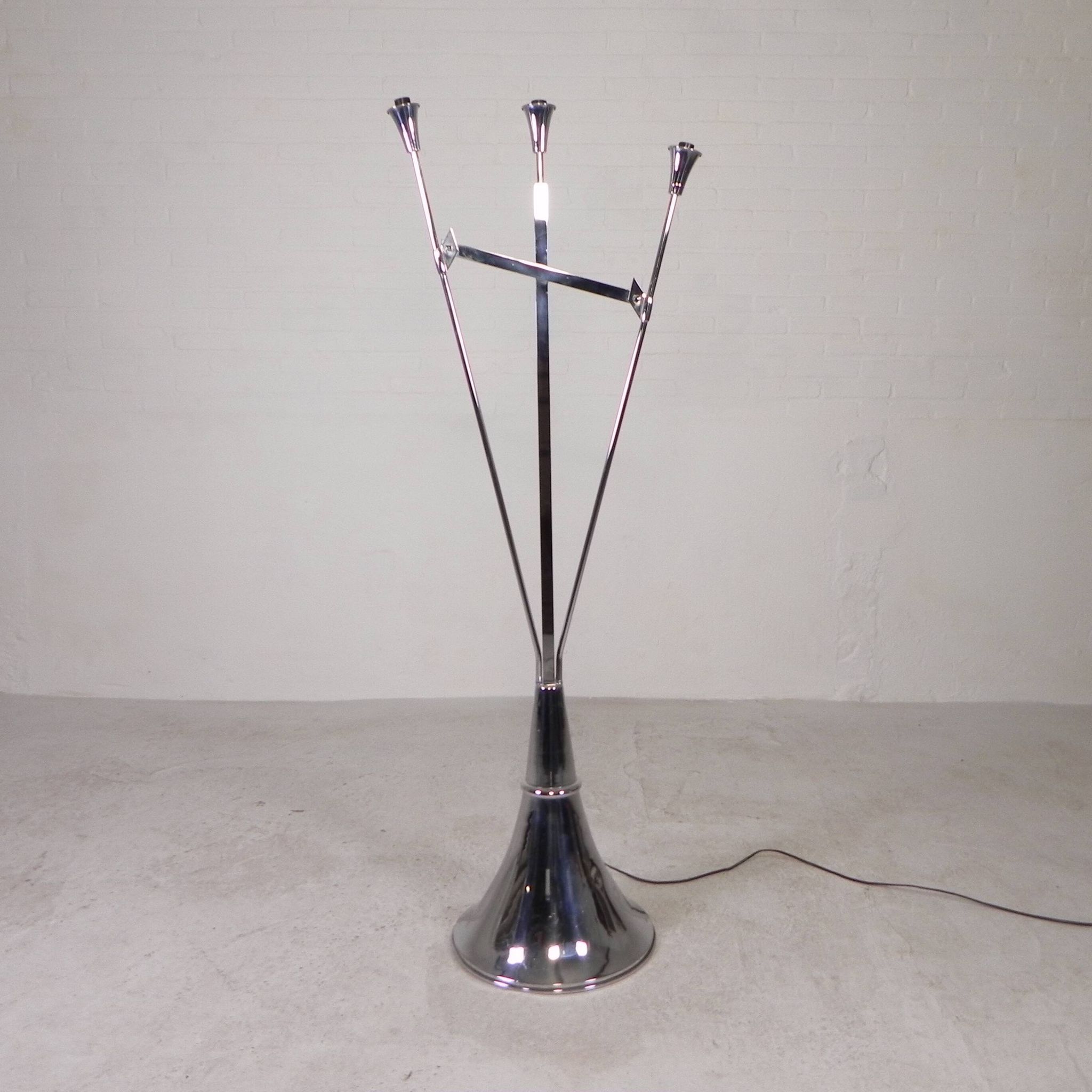 Standing chrome lamp in Art Deco style, Jules Dewaele Brussels, 1950