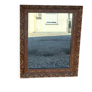 Miroir ancien en bois patiné doré