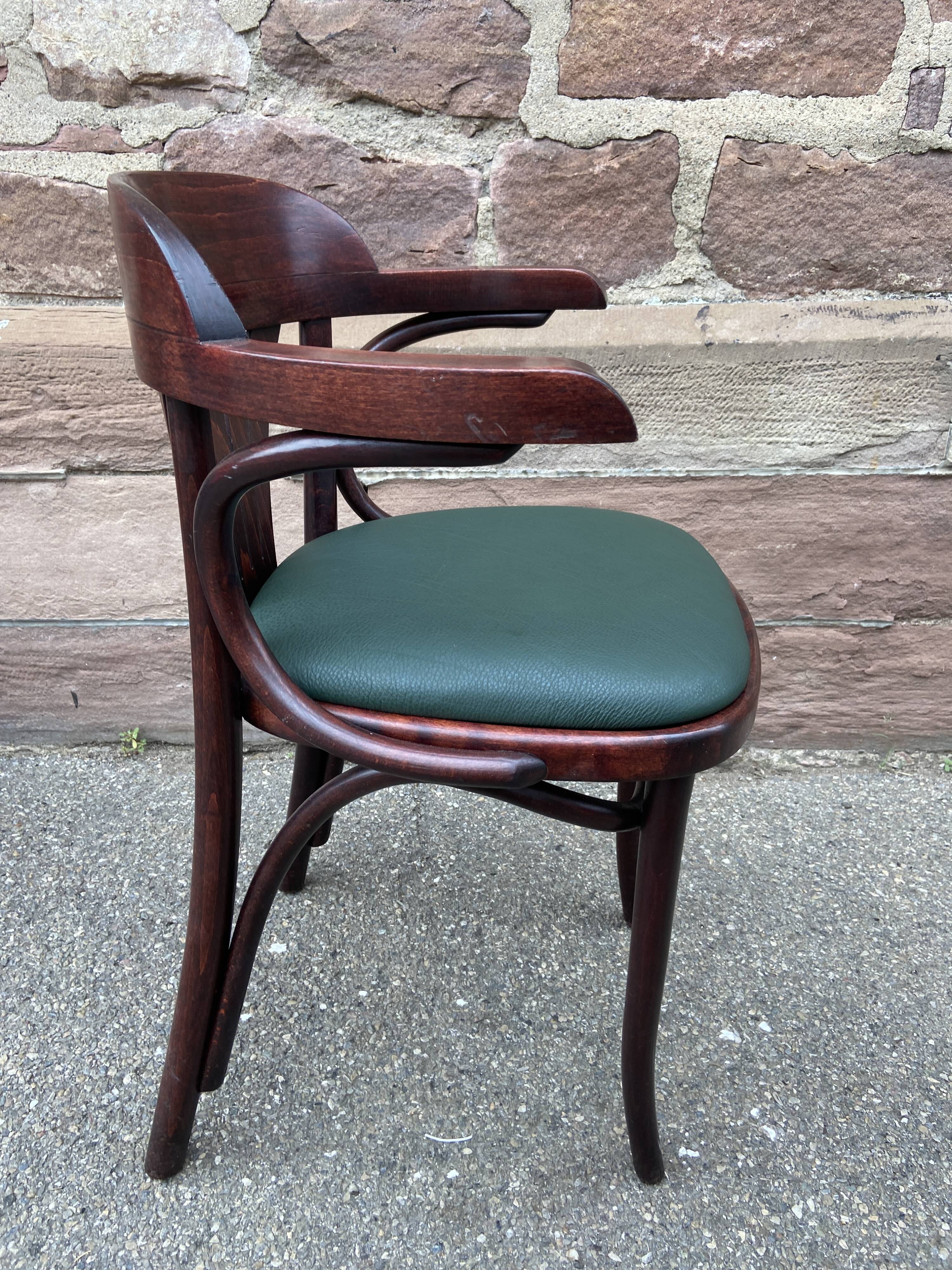 Pair of vintage 80s curved wood restaurant armchairs