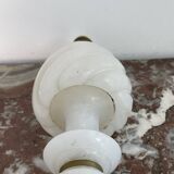Alabaster lamp, twisted, gadroon decoration, gilded brass base, dolphins