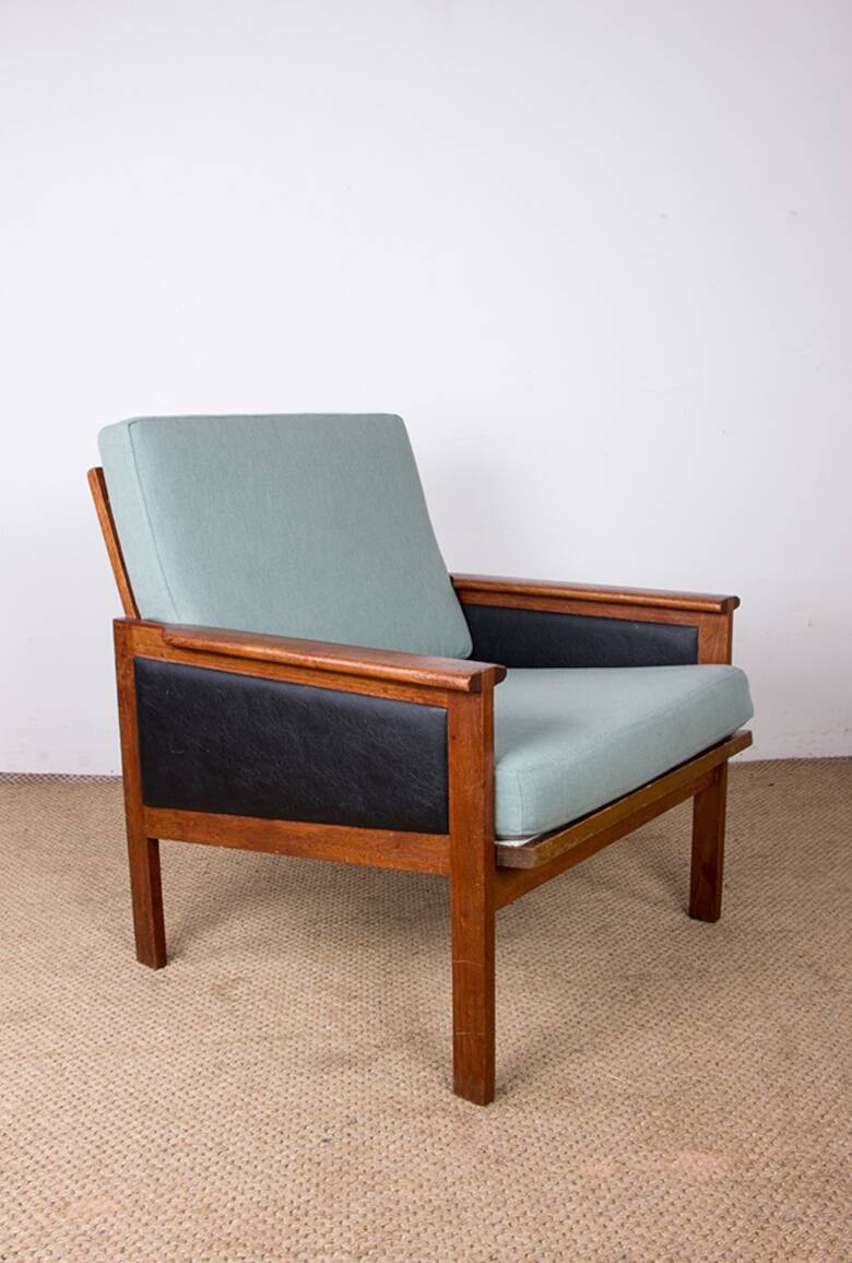 Pair of Danish Armchairs in Teak, fabric and leather, model N°4 Capella Illum Wikkelsø/Niels Eilersen.