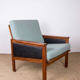 Paire de Fauteuils Danois en Teck, tissu et cuir, modèle N°4 Capella Illum Wikkelsø/Niels Eilersen.