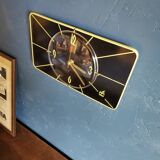 Vintage formica clock silent rectangular wall clock "Japy electric black yellow"