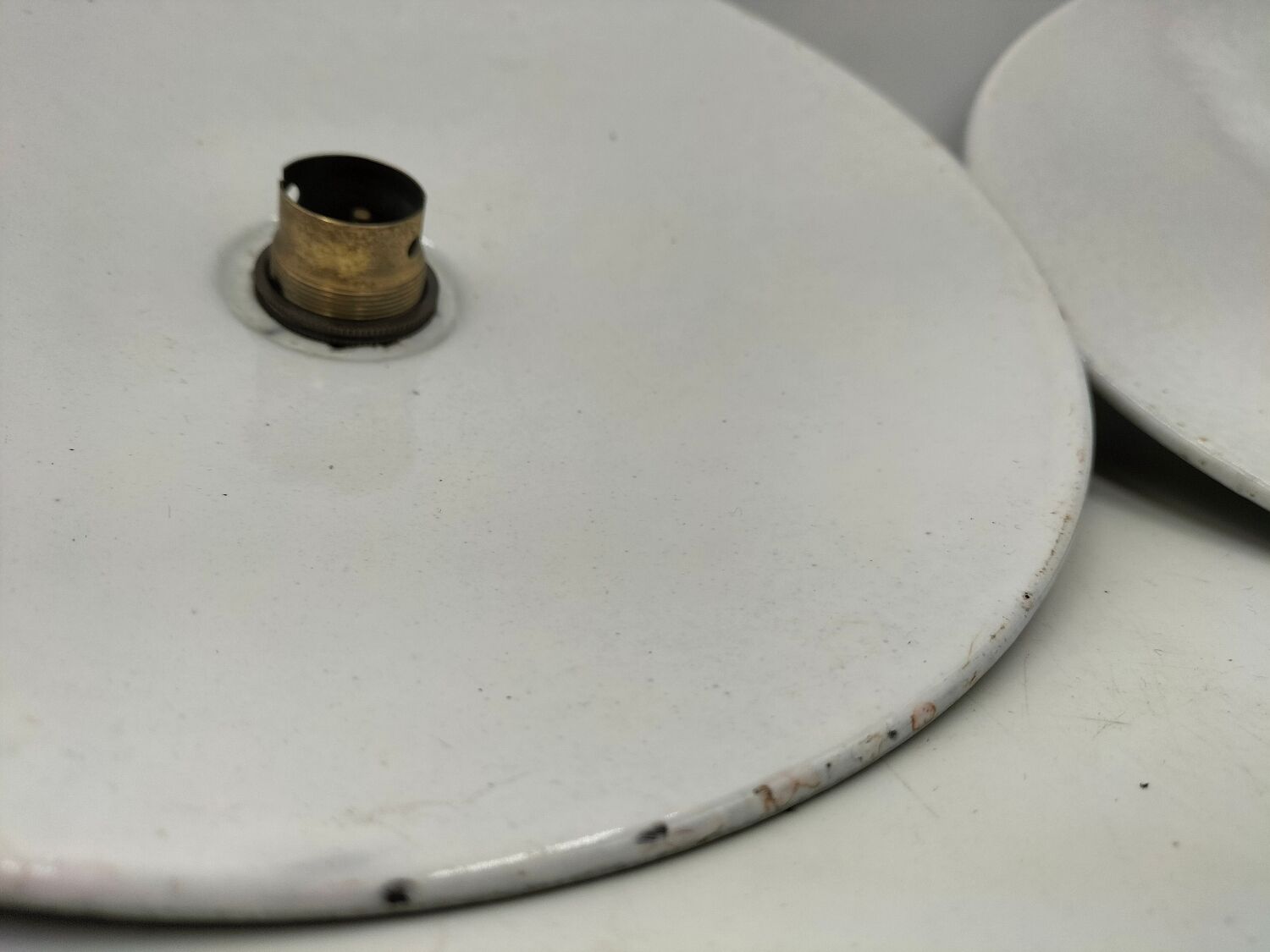 Pair of enamelled metal pendant lights