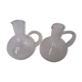 Set of 2 carafons or vinegar cruet in transparent glass