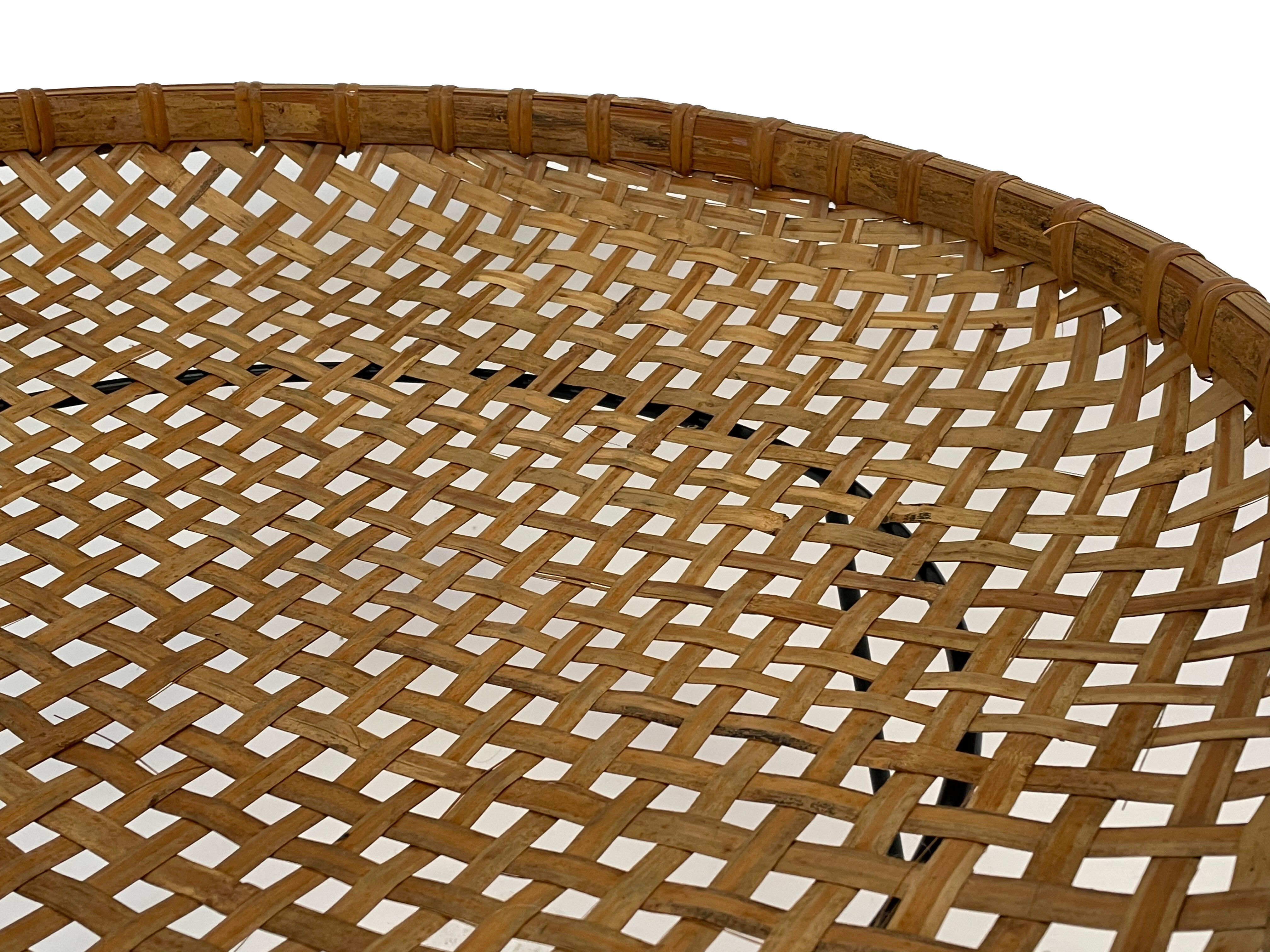 Rattan magazine rack on black metal frame, Artimeta, 1950