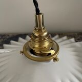 Vintage suspension lamp in serrated white opaline