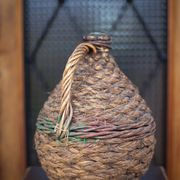 Lady Jeanne bottle, green glass bottle dressed in straw and wicker weaving, carboy, decorative v