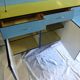 Buffet in blue and yellow formica