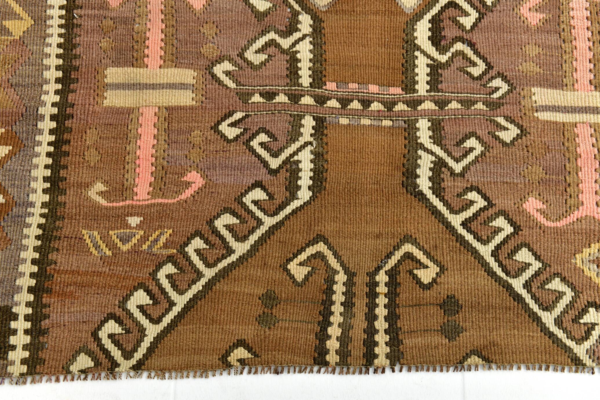 Brown & Beige Tribal Turkish Kilim Rug 132x200Cm SK 35210