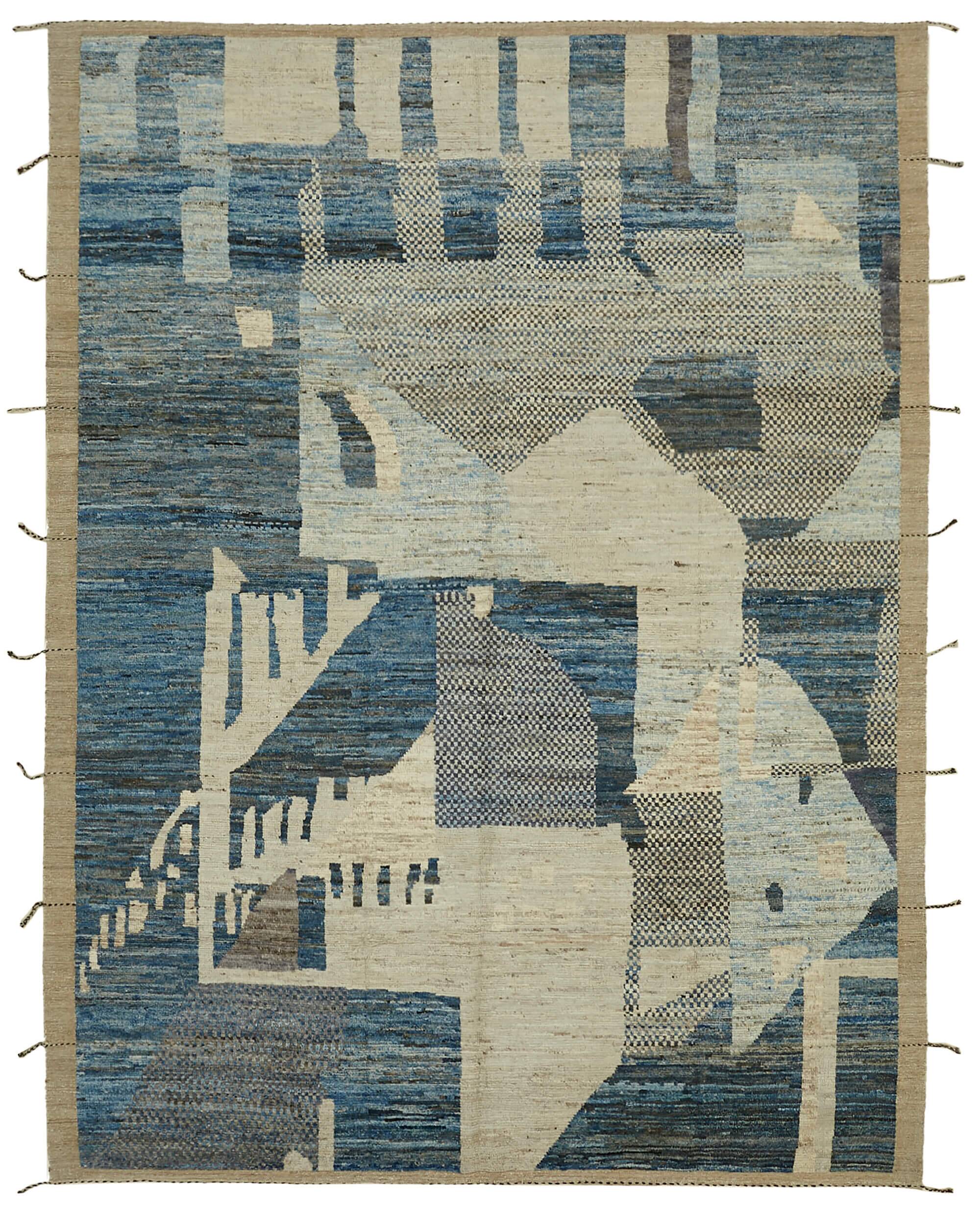 Handwoven Turkish Rustic 275 cm x 365 cm Blue Wool Carpet