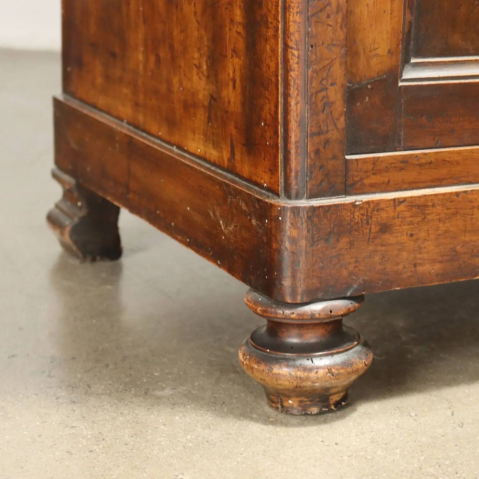 Antique double-bodied display cabinet with walnut drawers, Italy, 20th century.