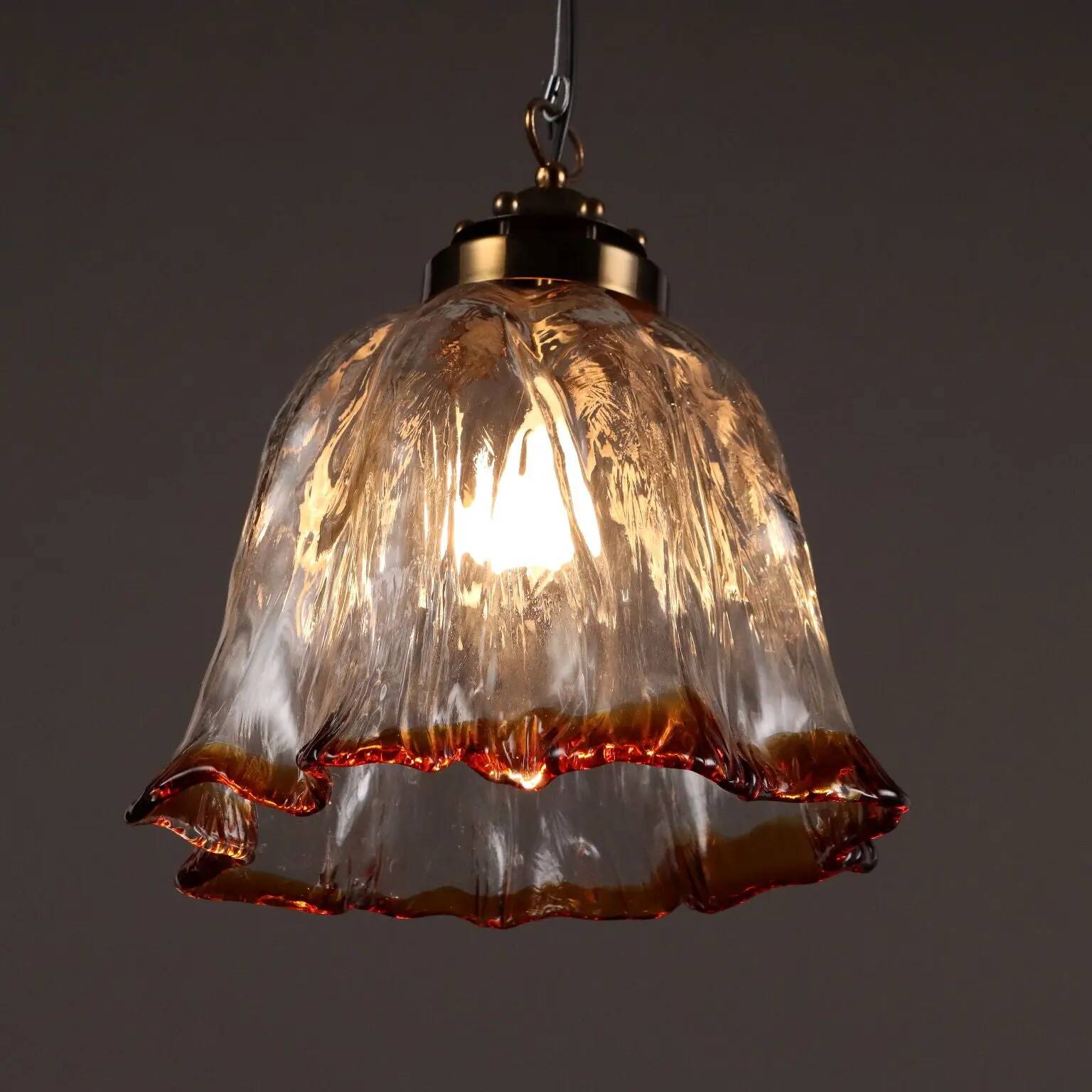 Vintage ceiling light in brass and glass, Italy, 1980s.
