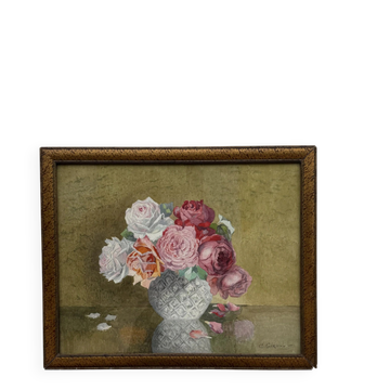 Nature morte roses aquarelle ancienne