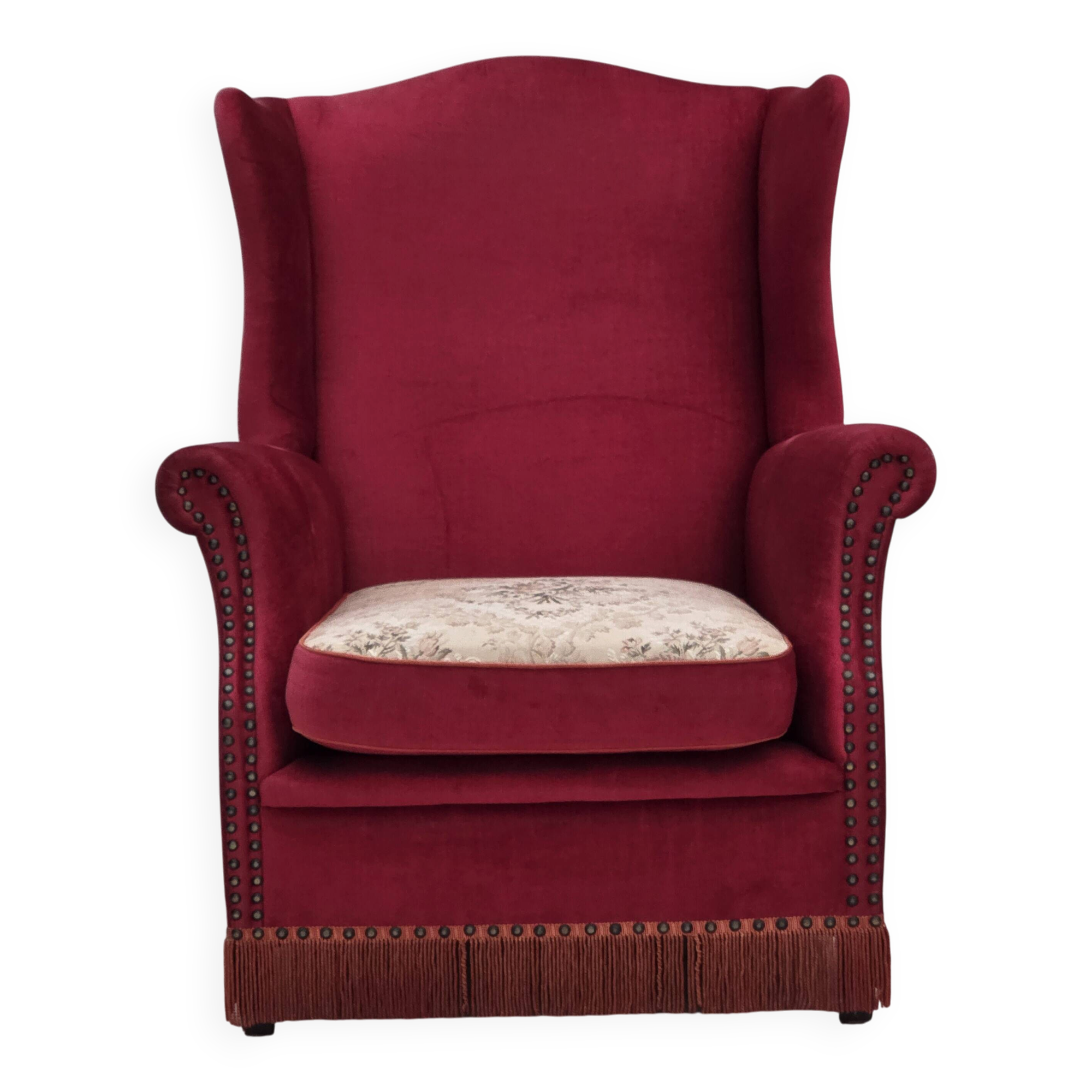 1970s, Danish highback armchair, furniture velour, ash wood legs.