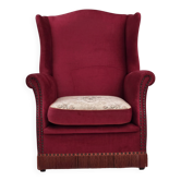 1970s, Danish highback armchair, furniture velour, ash wood legs.
