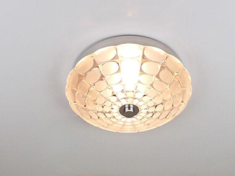 Peill & Putzer Large Round Op Art Glass Sconce, Wall Lamp, Flush Mount, Germany, 1970s