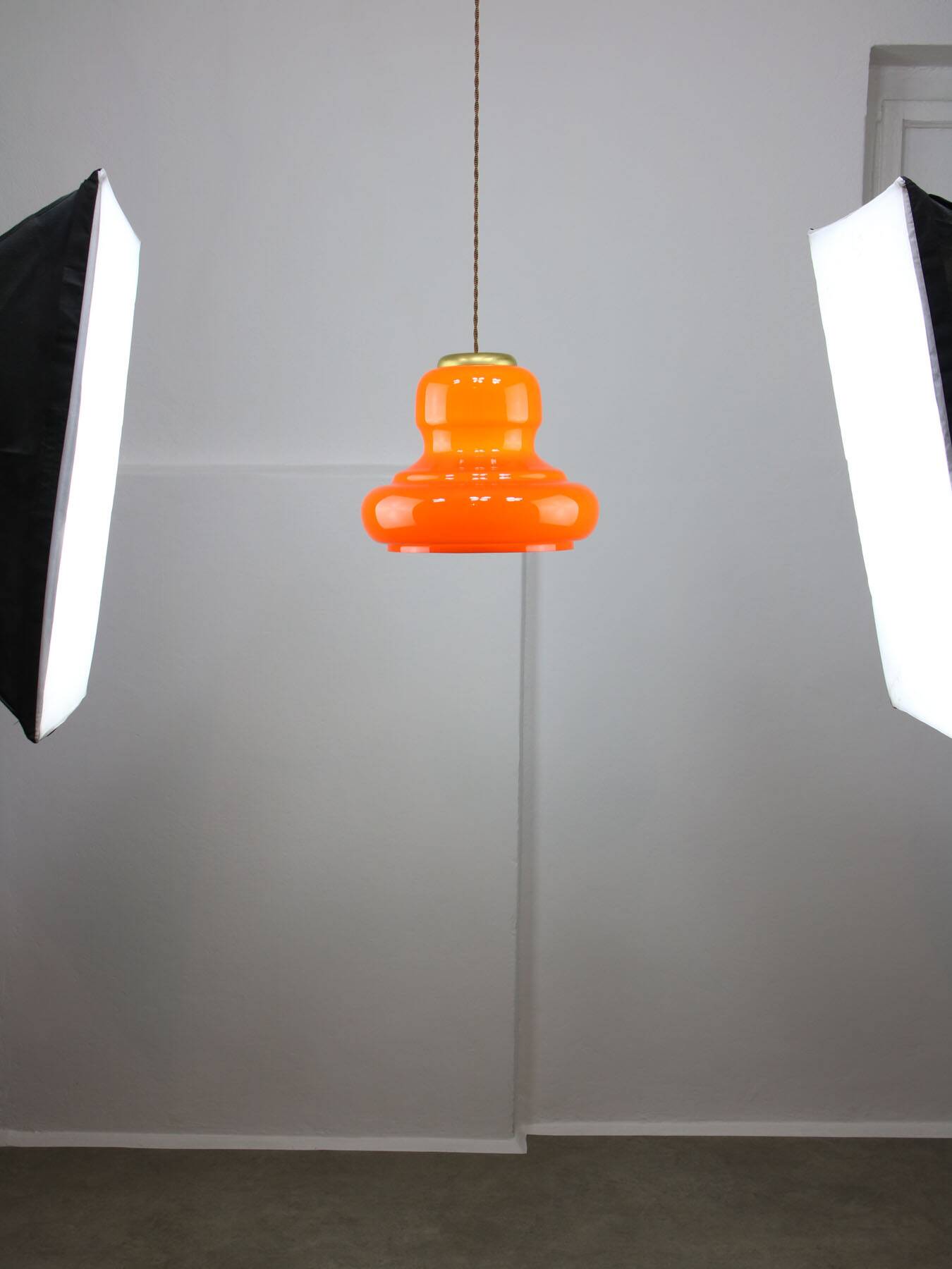 Mid-Century Italian Orange Glass and Brass Pendant Lamp