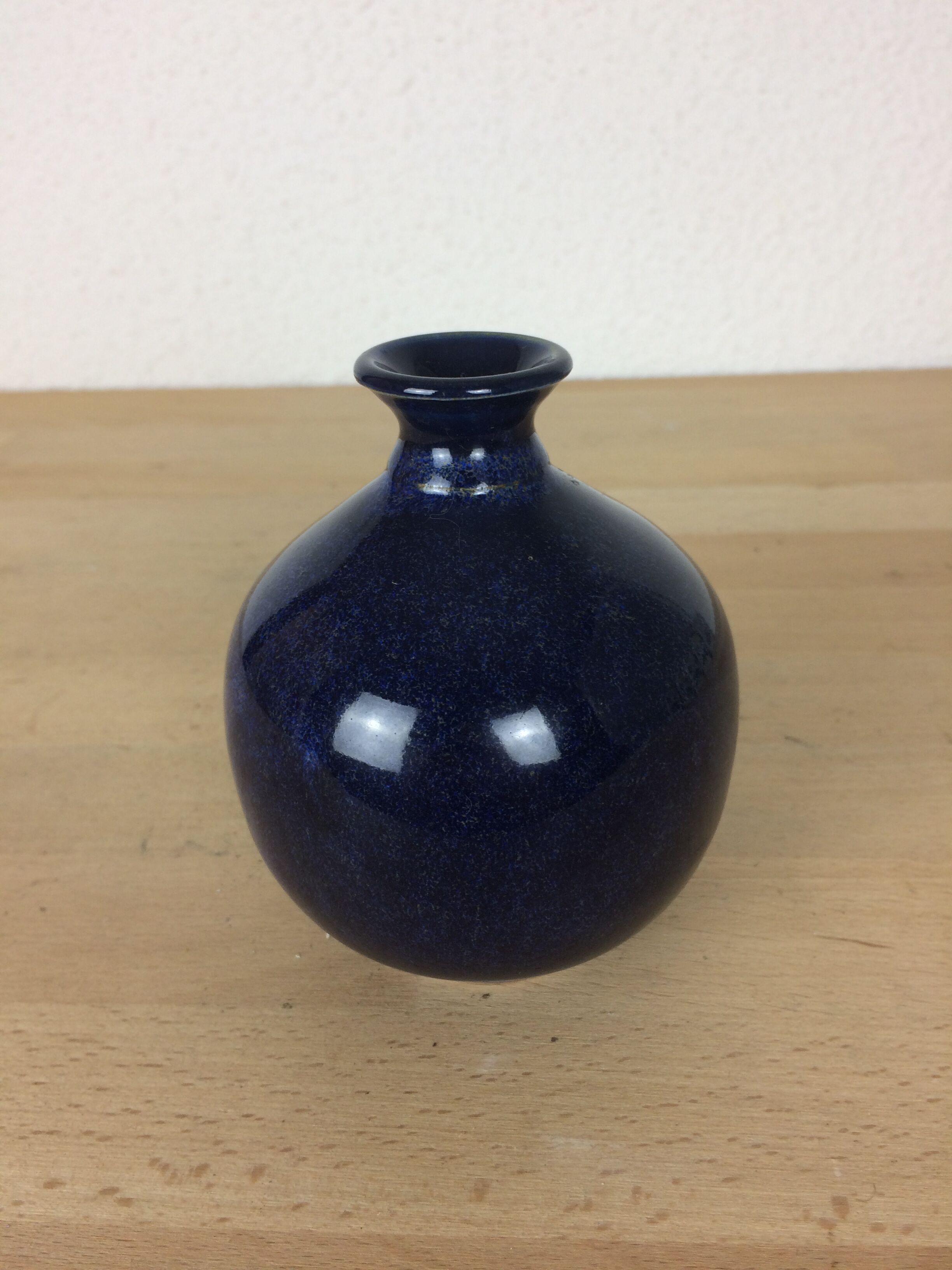 Ball vase, blue ceramic, signed