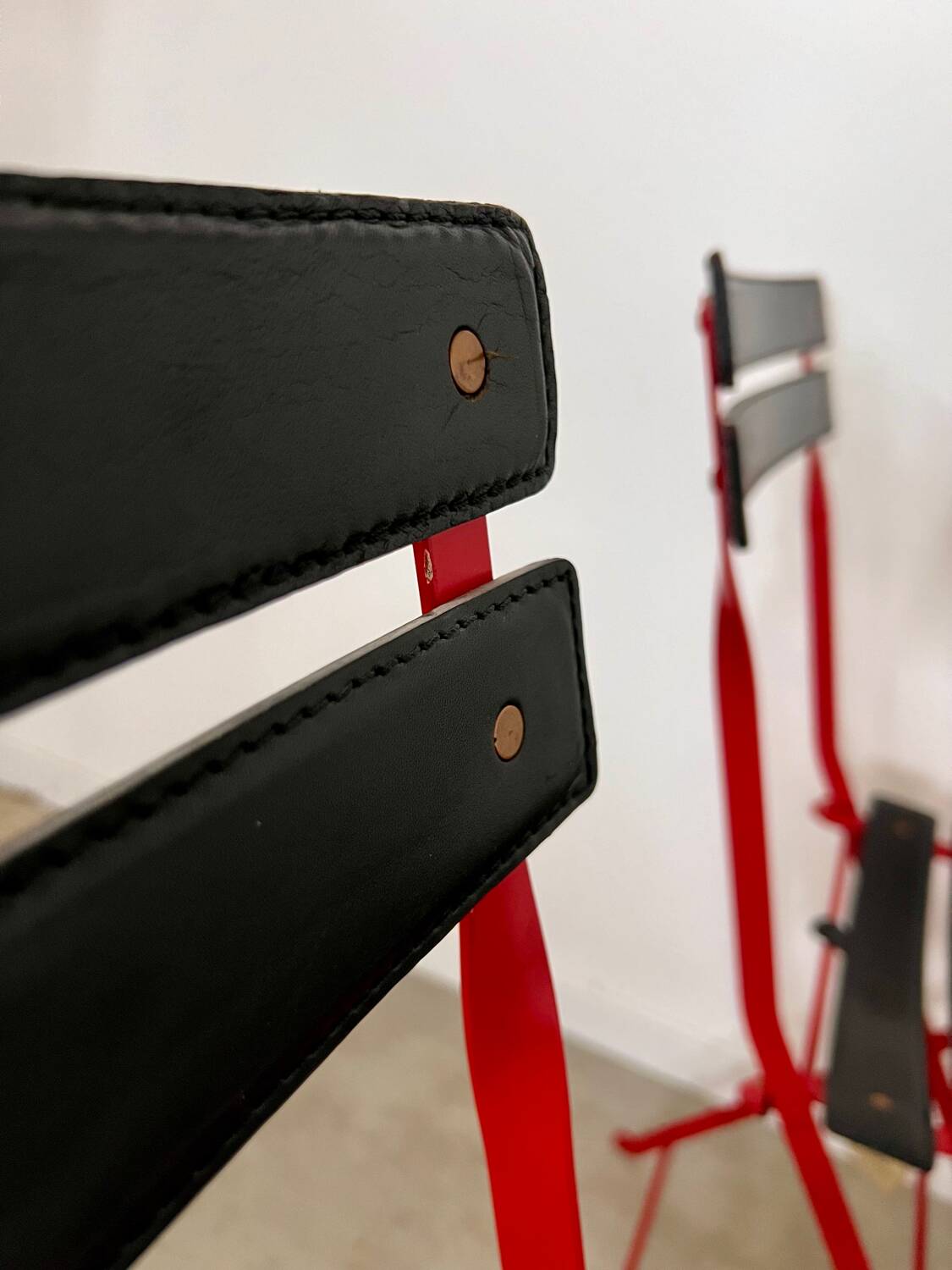 Set of 4 folding leather and metal chairs Italian design Zanuso for Zanotta Celestina vintage