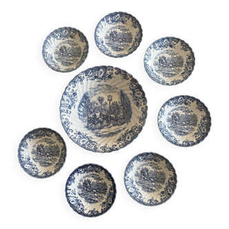 Service à dessert vintage en porcelaine anglaise - Coaching scene by Johnson Broson