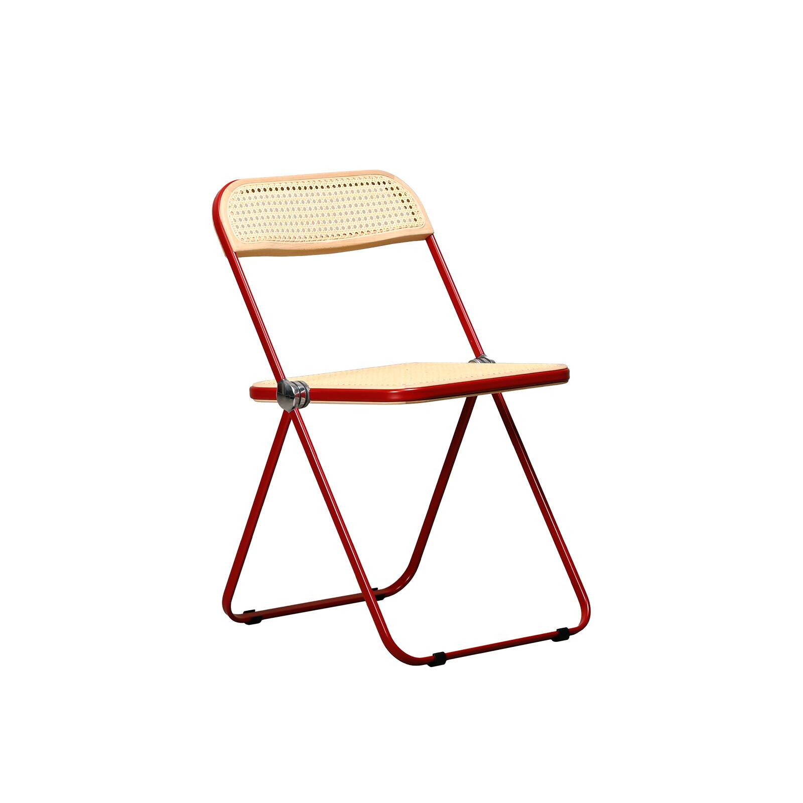 Giancarlo Piretti Plia Folding Chair in Red and Straw for Castelli, Italy