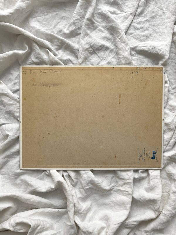 Peinture ancienne sur carton entoilé ''La Soupière'' signée Anne Marie Beiruet