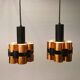 2 suspensions en métal noir et cuivre par Werner Schou pour Coronell Elektro, années 1960-1970