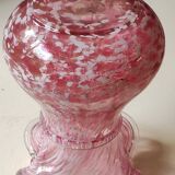 Boule Vase/Clichy Glassware. Scalloped collar. Variegated pink/white. Dim 20 x 15 cm