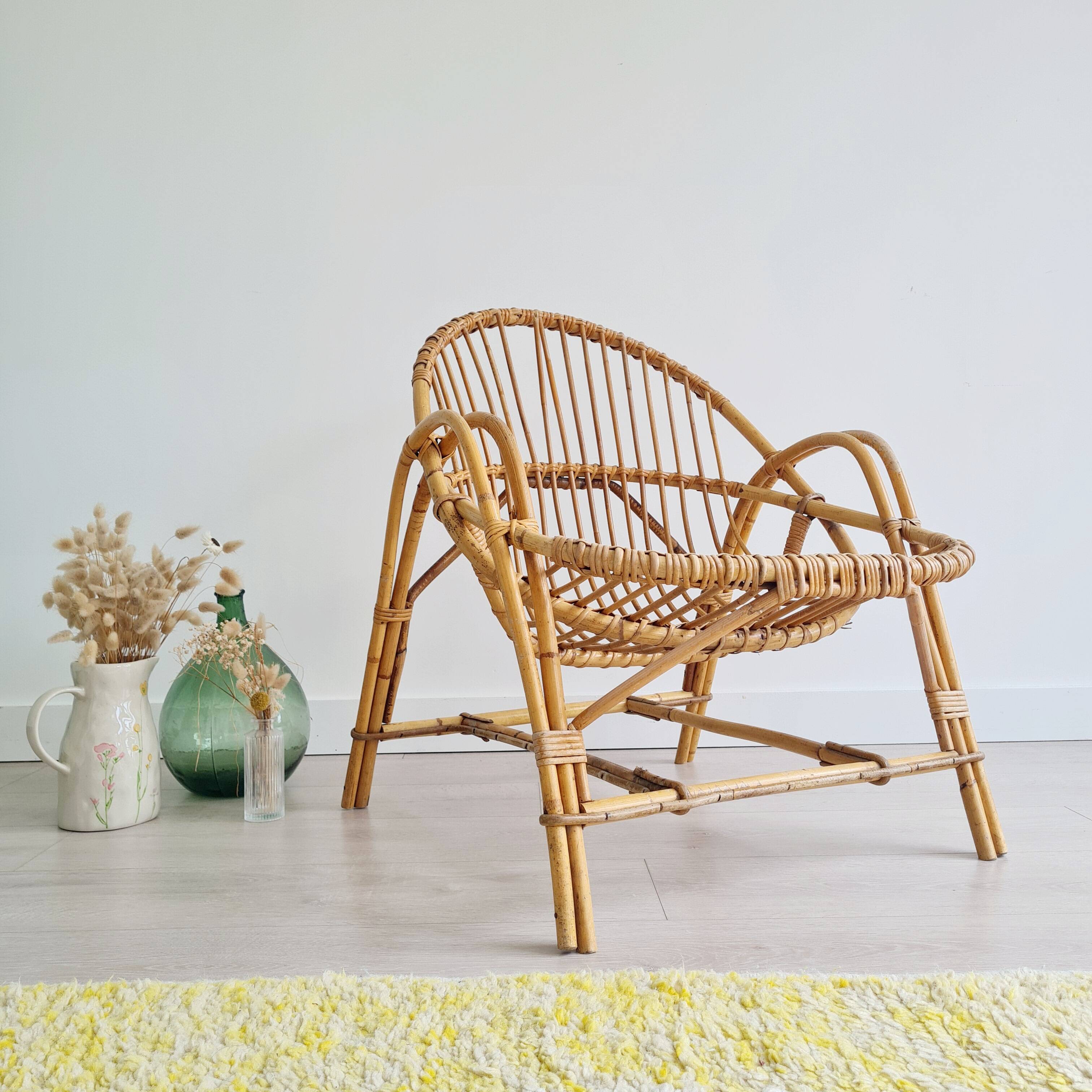 Rattan basket armchair, 1960s