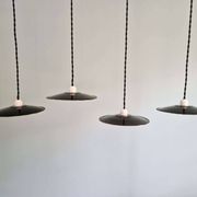 Set of 4 industrial pendant lights in black and white enamelled sheet metal