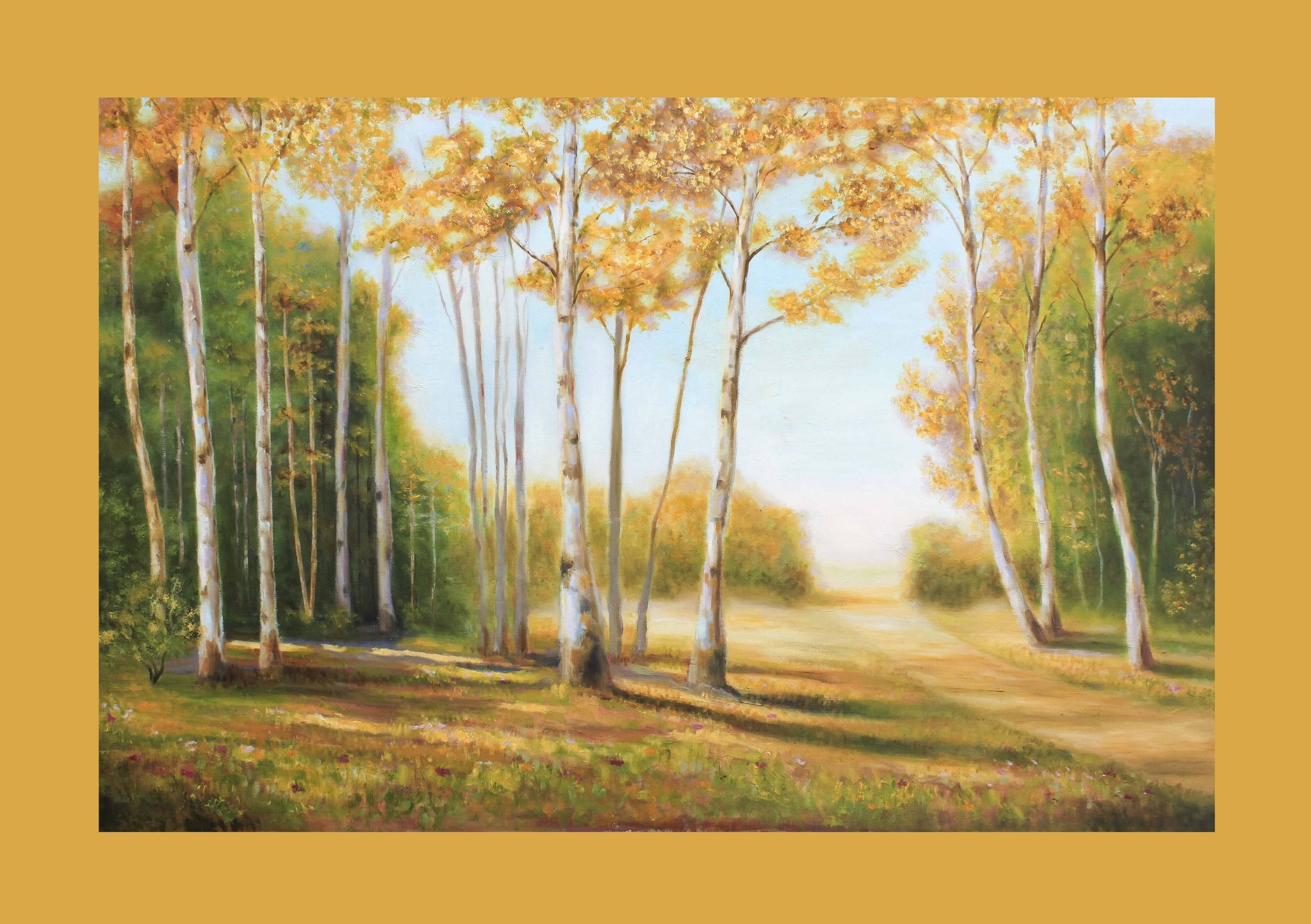 Cuadro con paisaje de álamos pintado al oleo sobre lienzo. Oil painting