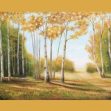 Cuadro con paisaje de álamos pintado al oleo sobre lienzo. Oil painting