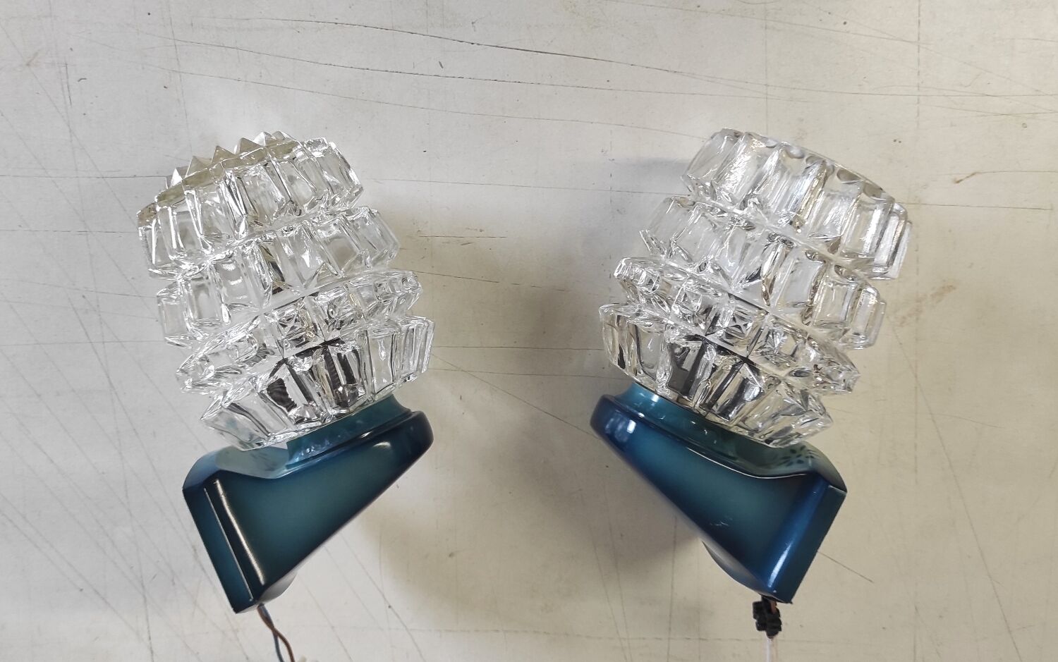 Blue glass and plastic wall lights - 1970s