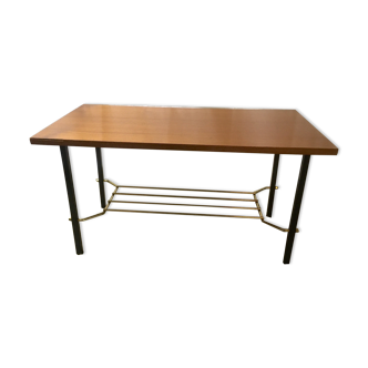 Table basse moderniste bois et métal années 60