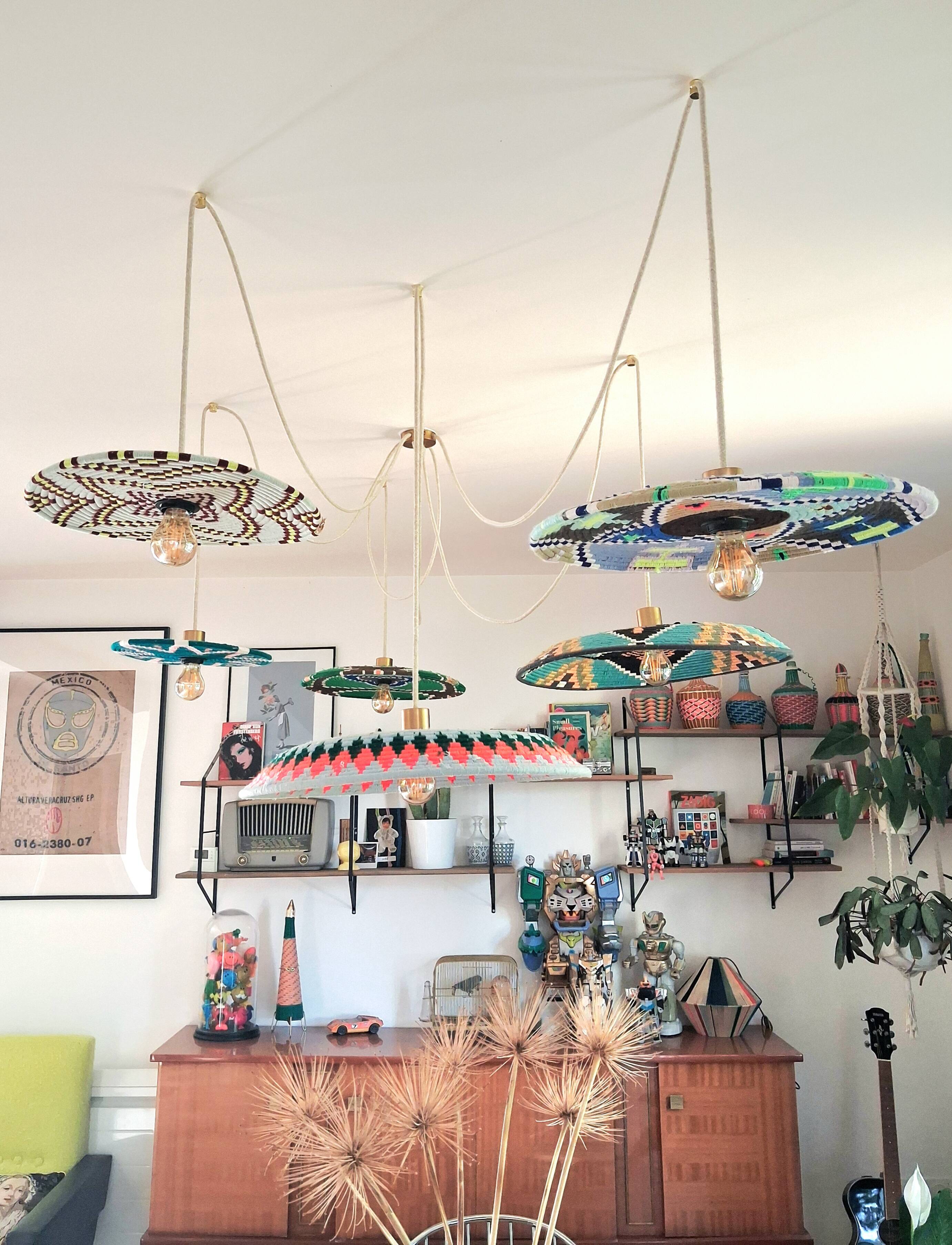 Handcrafted suspension cascade 6 lights "Moroccan Basket"