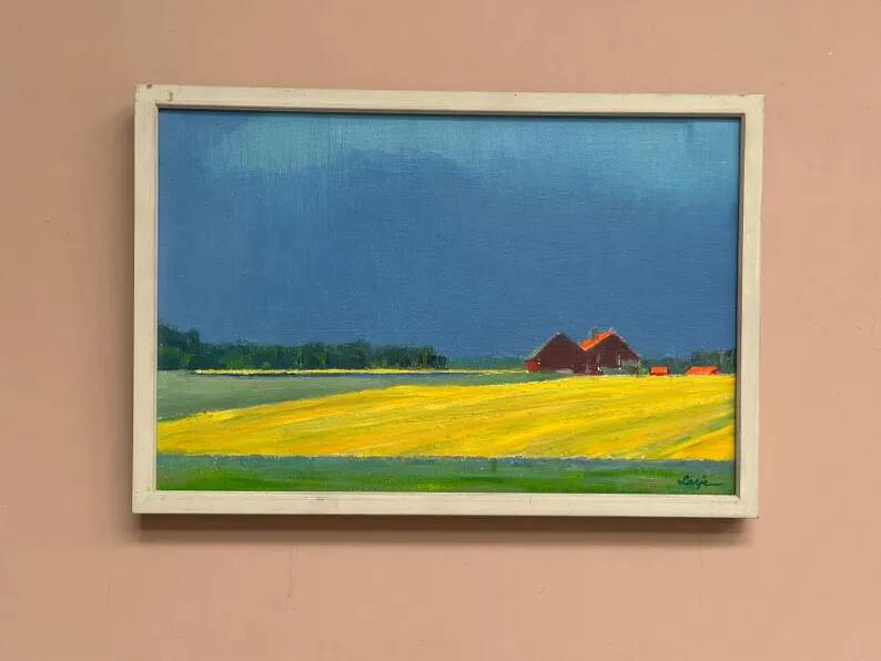Original Swedish Oil on Canvas – "Approaching Storm" by Astrid Larje – Signed – Vintage and Framed – 43 × 30 cm (16.9" × 11.8")
