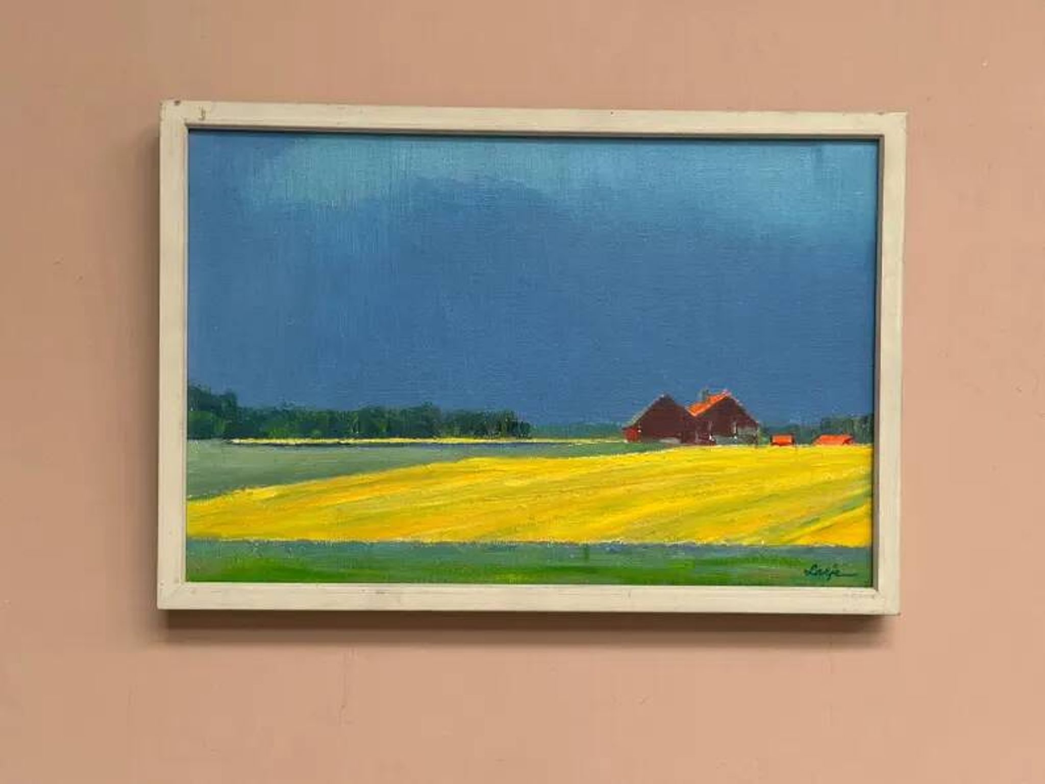Original Swedish Oil on Canvas – "Approaching Storm" by Astrid Larje – Signed – Vintage and Framed – 43 × 30 cm (16.9" × 11.8")