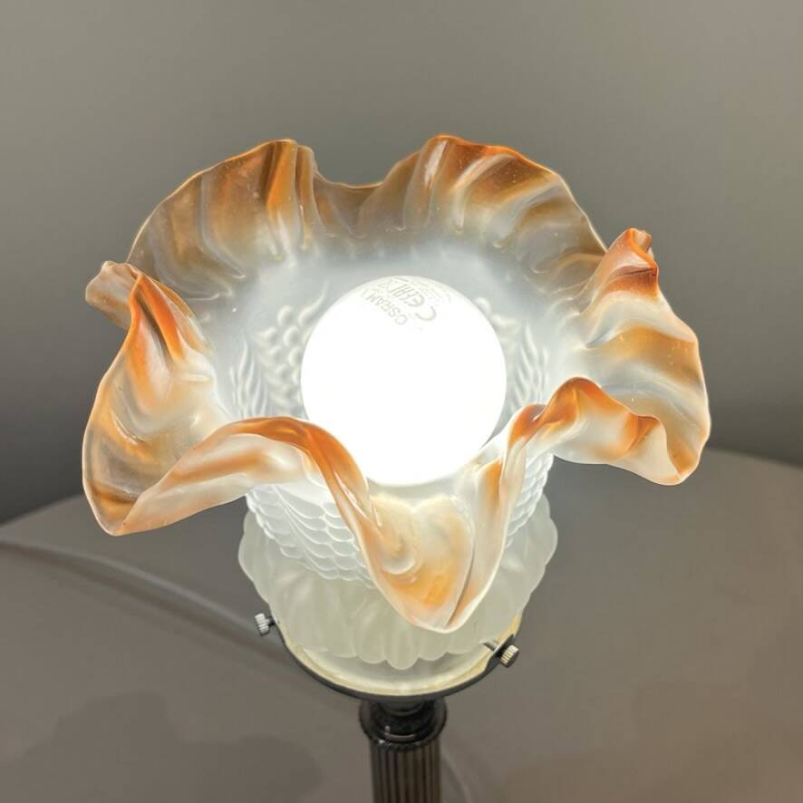 Empire chrome and opaline tulip pleated antique Art Deco bedside lamp