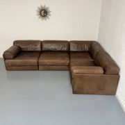 Canapé d’angle modulable DS-76 en cuir marron design De Sede année 80 