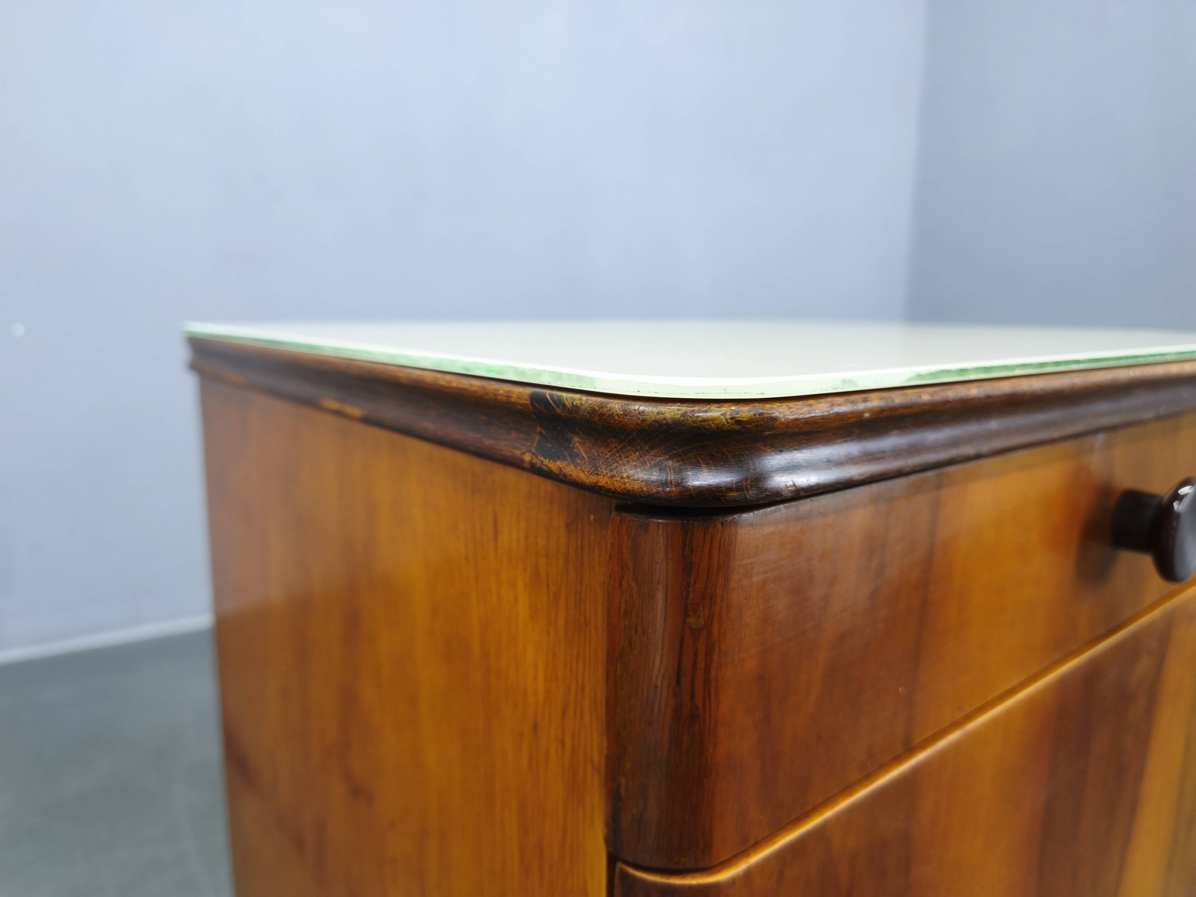 Pair of Mid-Century Walnut Nightstands with Glass Tops, 1950s