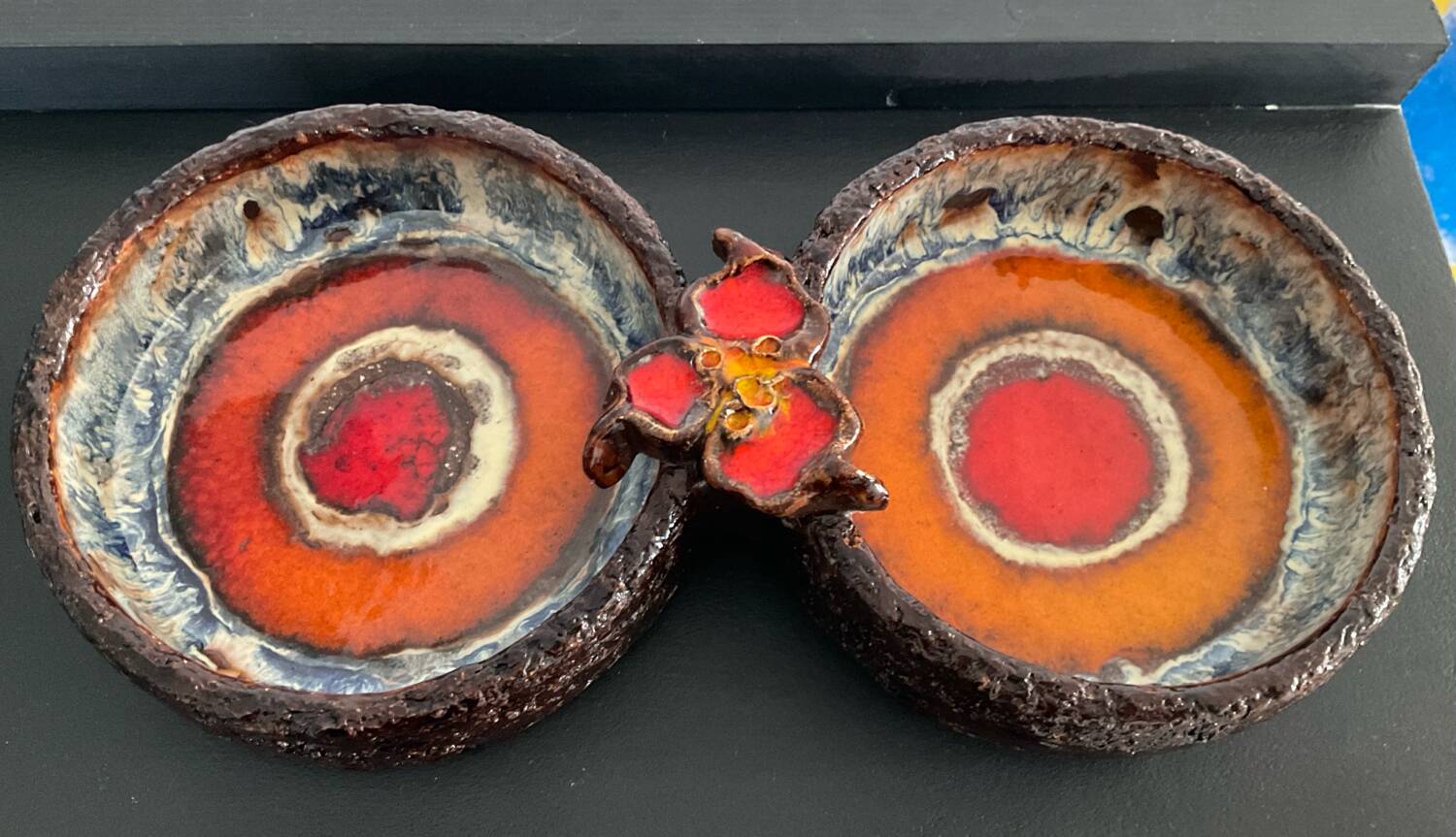 Vintage 1970s glazed ceramic trinket tray