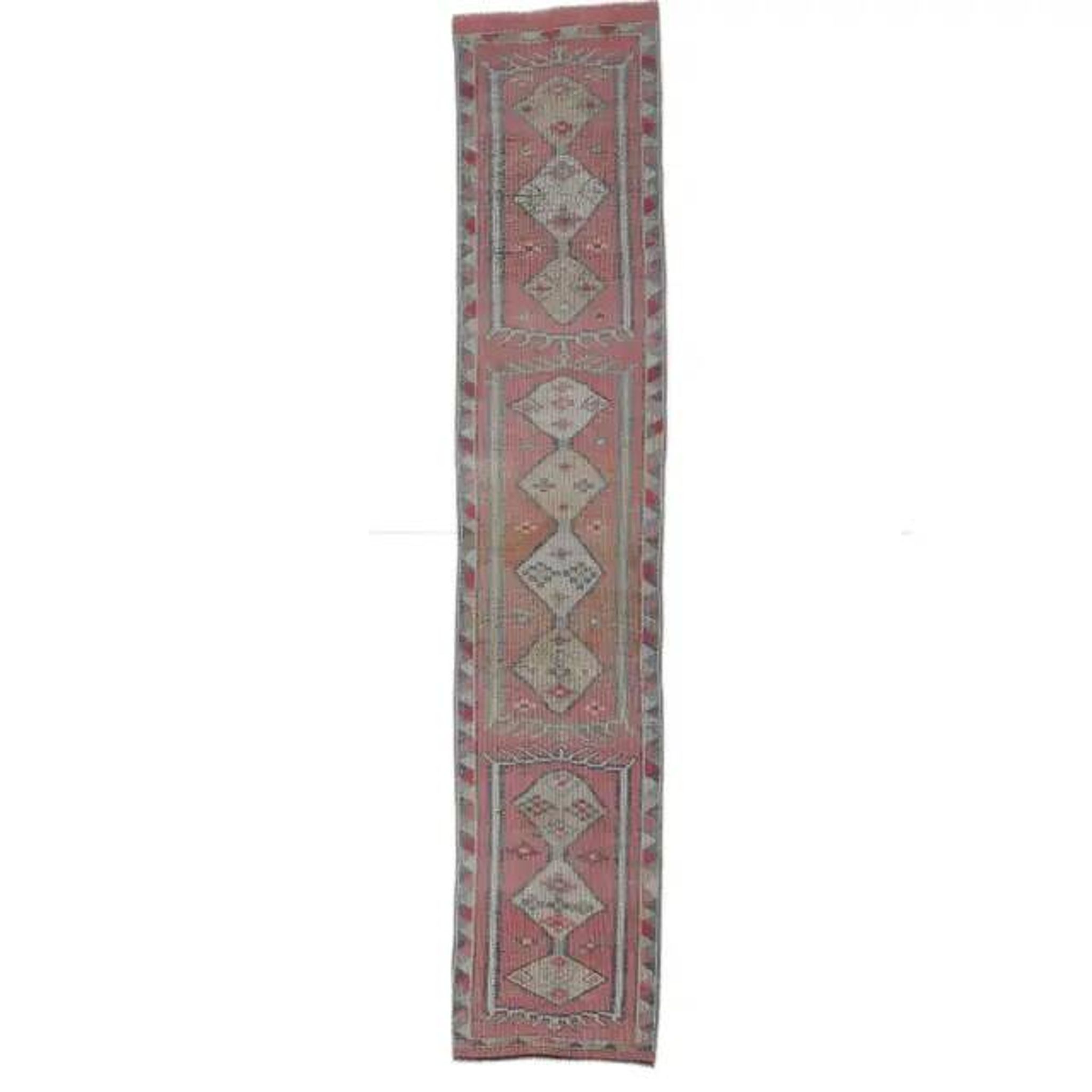 Vintage natural pink Turkish hand-knotted Herki runner 78x390