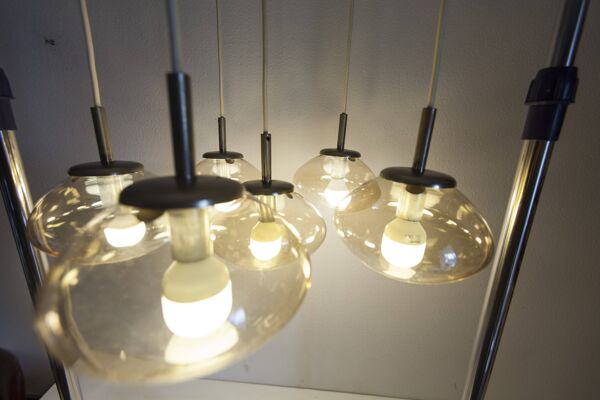 Lustre cascade à 6 gouttes d'eau en verre fumé léger 1960