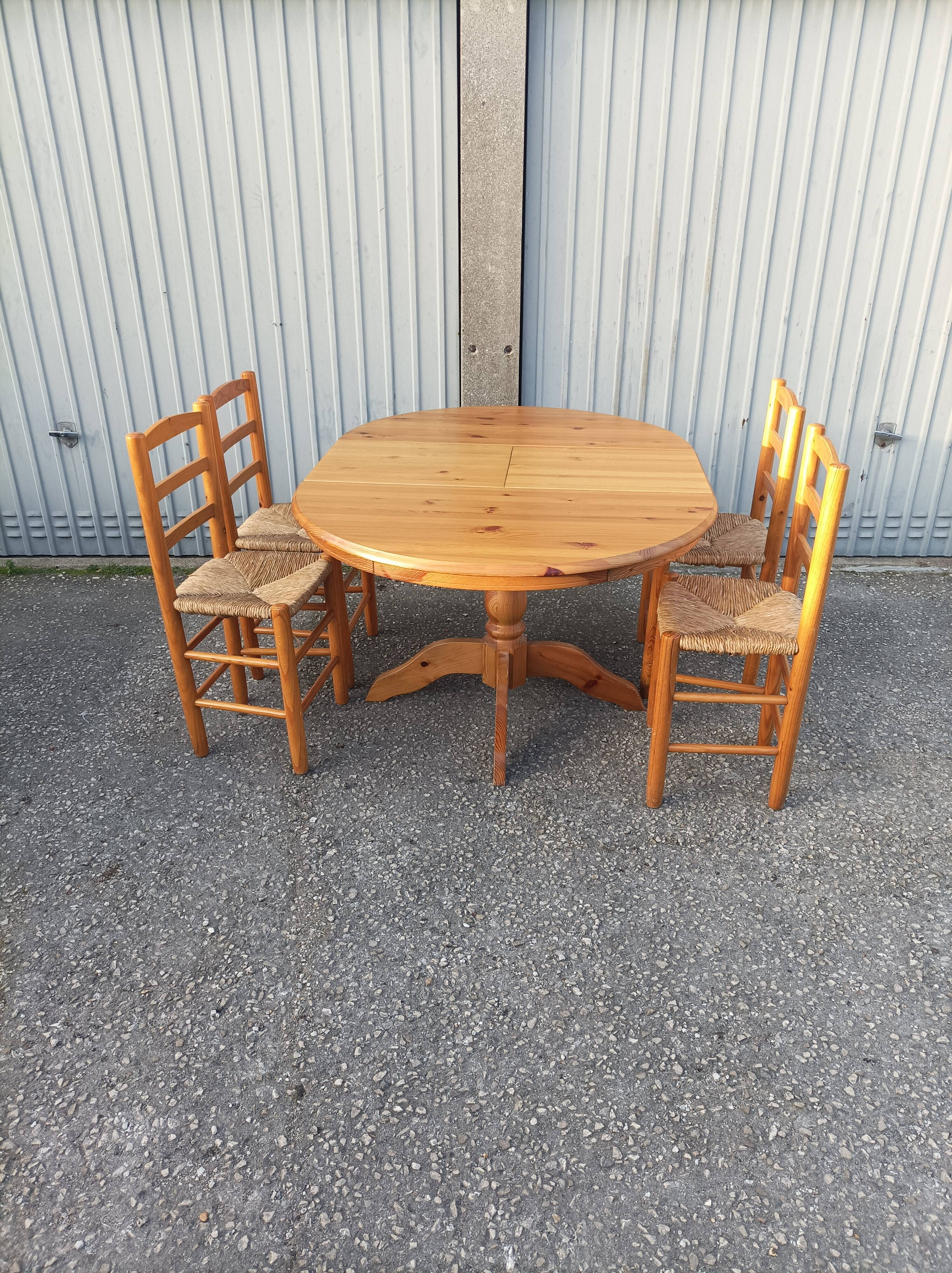 Old dining table vintage pine wooden chairs